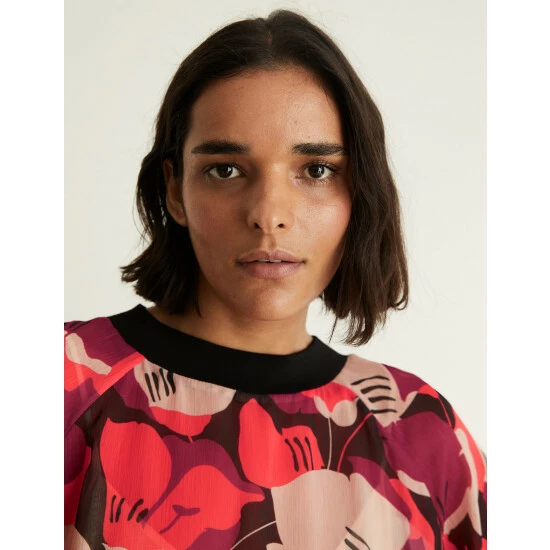 JAEGER Floral Long Sleeve Top Women Red Mix 4 JAEGER Floral Long Sleeve Top Women Red Mix - Image 4