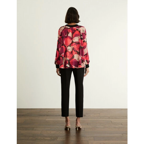 JAEGER Floral Long Sleeve Top Women Red Mix 5 JAEGER Floral Long Sleeve Top Women Red Mix - Image 5