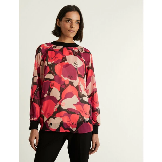 JAEGER Floral Long Sleeve Top Women Red Mix 9 JAEGER Floral Long Sleeve Top Women Red Mix - Image 9