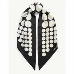 JAEGER Pure Silk Printed Polka Dot Scarf Women Black Mix