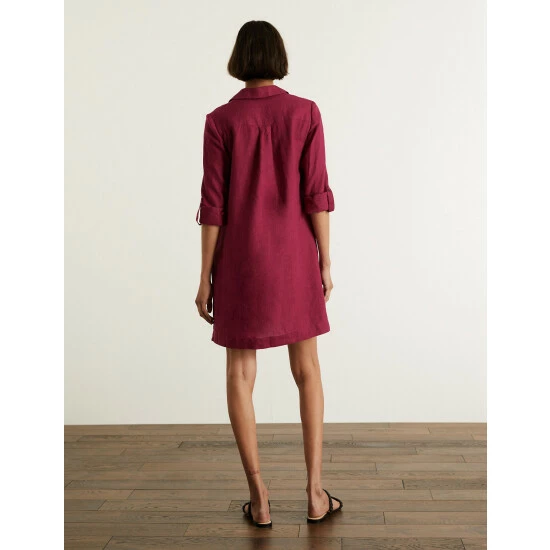 JAEGER Pure Linen V-Neck Knee Length Shift Dress Women Berry 5 JAEGER Pure Linen V-Neck Knee Length Shift Dress Women Berry - Image 5