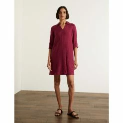 JAEGER Pure Linen V-Neck Knee Length Shift Dress Women Berry 12 JAEGER Pure Linen V-Neck Knee Length Shift Dress Women Berry -JAEGER Shop unnamed file 613