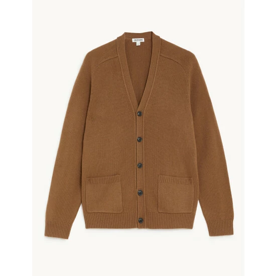 JAEGER Wool With Cashmere V-Neck Cardigan Men Toffee 1 JAEGER Wool With Cashmere V-Neck Cardigan Men Toffee