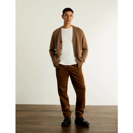 JAEGER Wool With Cashmere V-Neck Cardigan Men Toffee 2 JAEGER Wool With Cashmere V-Neck Cardigan Men Toffee - Image 2