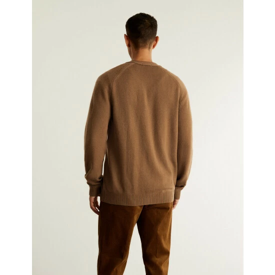 JAEGER Wool With Cashmere V-Neck Cardigan Men Toffee 4 JAEGER Wool With Cashmere V-Neck Cardigan Men Toffee - Image 4