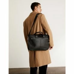 JAEGER Premium Leather Pebble Grain Laptop Bag Men Black