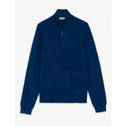 JAEGER Pure Cashmere Half Zip Jumper Men Medium Blue
