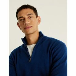 JAEGER Pure Cashmere Half Zip Jumper Men Medium Blue -JAEGER Shop unnamed file 639