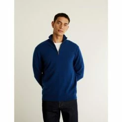 JAEGER Pure Cashmere Half Zip Jumper Men Medium Blue -JAEGER Shop unnamed file 640