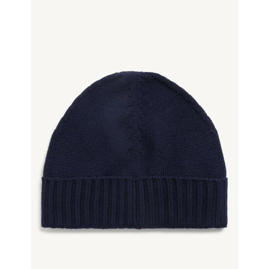JAEGER Pure Wool Knitted Beanie Hat Women Navy 2 JAEGER Pure Wool Knitted Beanie Hat Women Navy - Image 2