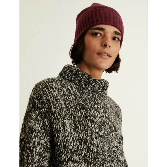 JAEGER Pure Wool Knitted Beanie Hat Women Navy 4 JAEGER Pure Wool Knitted Beanie Hat Women Navy - Image 4