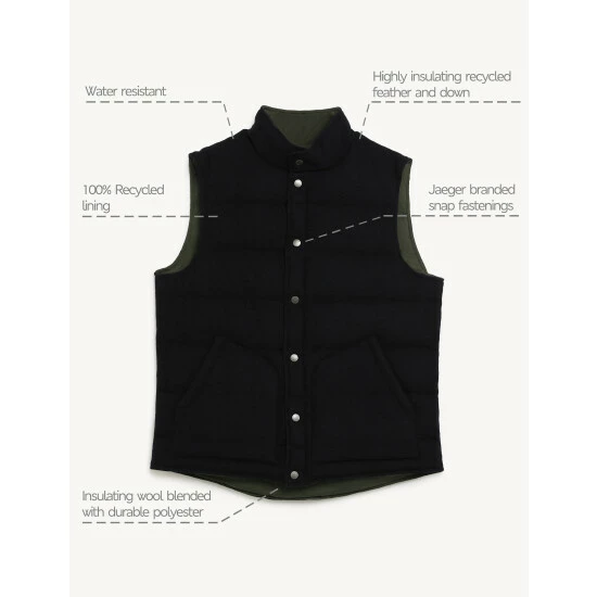 JAEGER Wool Blend Padded Gilet With Recycled Feather And Down Men Navy 1 JAEGER Wool Blend Padded Gilet With Recycled Feather And Down Men Navy