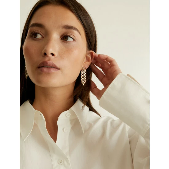 JAEGER Gold Tone Link Drop Earrings Women 1 JAEGER Gold Tone Link Drop Earrings Women