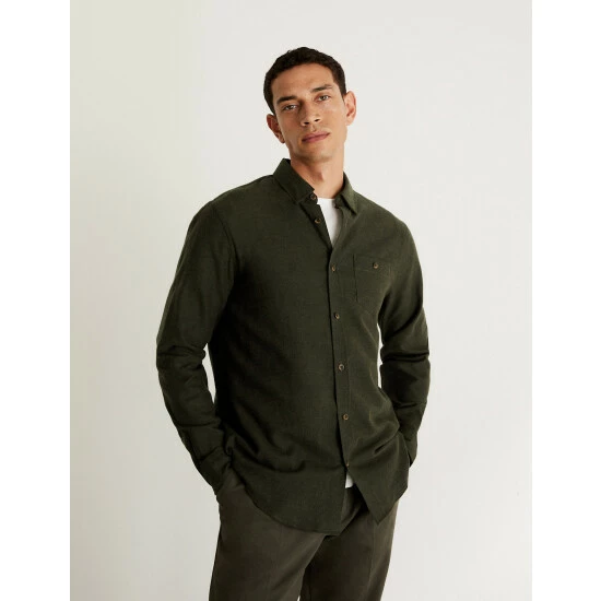 JAEGER Cotton With Wool Flannel Shirt Men Khaki 8 JAEGER Cotton With Wool Flannel Shirt Men Khaki - Image 8