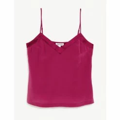 JAEGER Pure Silk V-Neck Cami Top Women Berry