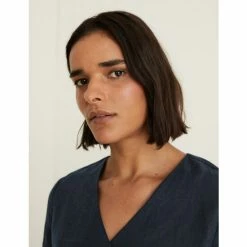 JAEGER Pure Linen V-Neck Top Women Navy 16 JAEGER Pure Linen V-Neck Top Women Navy -JAEGER Shop unnamed file 712