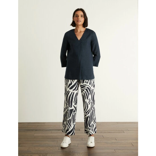 JAEGER Pure Linen V-Neck Top Women Navy 8 JAEGER Pure Linen V-Neck Top Women Navy - Image 8