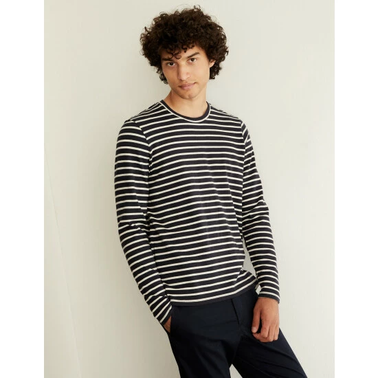 JAEGER Pure Cotton Breton Striped Long Sleeve Top Men Rust 2 JAEGER Pure Cotton Breton Striped Long Sleeve Top Men Rust - Image 2