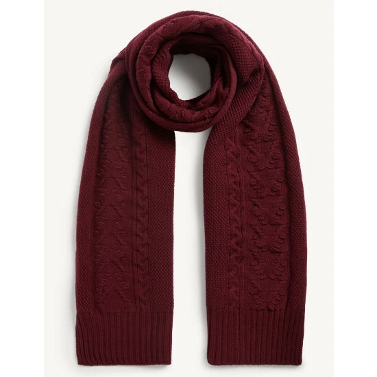 JAEGER Pure Wool Knitted Scarf Women Berry 1 JAEGER Pure Wool Knitted Scarf Women Berry