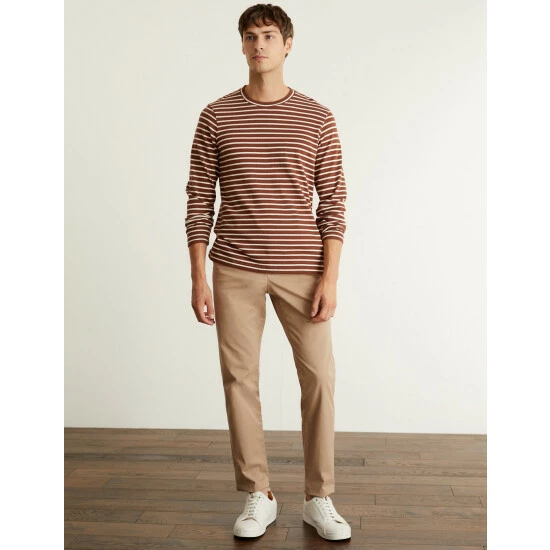 JAEGER Pure Cotton Breton Striped Long Sleeve Top Men Rust 8 JAEGER Pure Cotton Breton Striped Long Sleeve Top Men Rust - Image 8