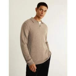 JAEGER Pure Cashmere Open Collar Jumper Men Navy -JAEGER Shop unnamed file 811