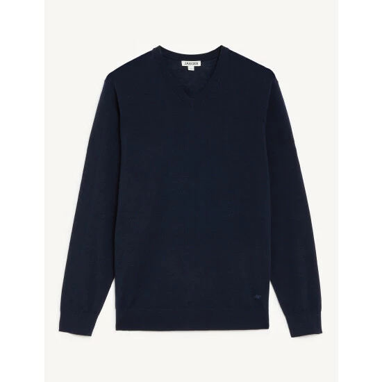JAEGER Pure Extra Fine Merino Wool V-Neck Jumper Men Navy 1 JAEGER Pure Extra Fine Merino Wool V-Neck Jumper Men Navy