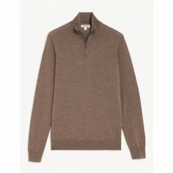 JAEGER Pure Extra Fine Merino Wool Half Zip Jumper Men Light Brown
