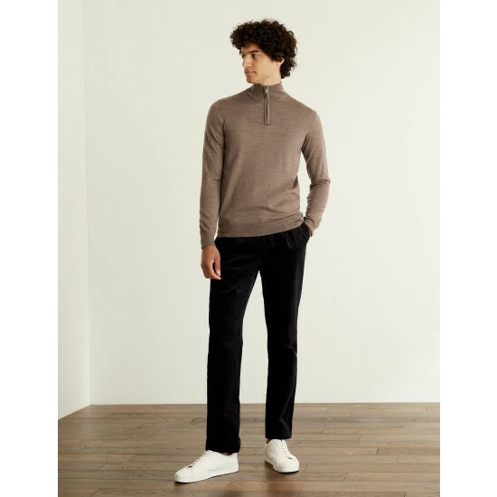 JAEGER Pure Extra Fine Merino Wool Half Zip Jumper Men Light Brown 3 JAEGER Pure Extra Fine Merino Wool Half Zip Jumper Men Light Brown - Image 3