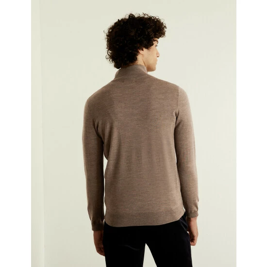 JAEGER Pure Extra Fine Merino Wool Half Zip Jumper Men Light Brown 5 JAEGER Pure Extra Fine Merino Wool Half Zip Jumper Men Light Brown - Image 5