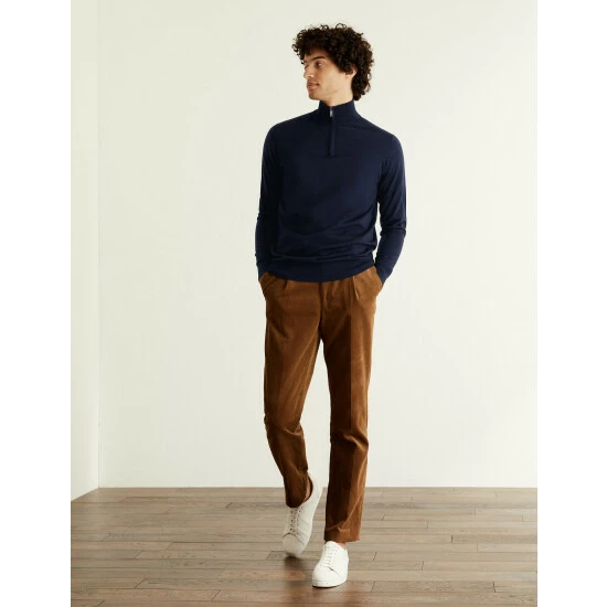 JAEGER Pure Extra Fine Merino Wool Half Zip Jumper Men Light Brown 8 JAEGER Pure Extra Fine Merino Wool Half Zip Jumper Men Light Brown - Image 8