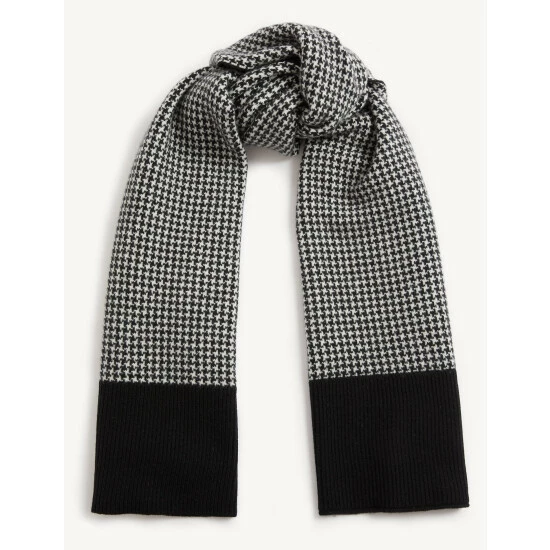 JAEGER Wool Rich Dogtooth Scarf With Cashmere Women Black Mix 1 JAEGER Wool Rich Dogtooth Scarf With Cashmere Women Black Mix