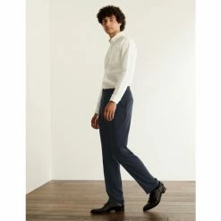 JAEGER Tailored Fit Pure Wool Birdseye Trousers Men Medium Navy -JAEGER Shop unnamed file 855