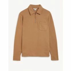 JAEGER Pure Cotton Polo Neck Half Zip Sweater Men Forest Green