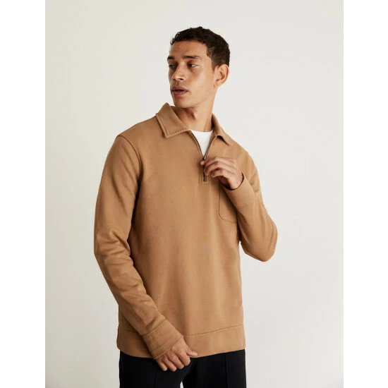 JAEGER Pure Cotton Polo Neck Half Zip Sweater Men Forest Green 2 JAEGER Pure Cotton Polo Neck Half Zip Sweater Men Forest Green - Image 2