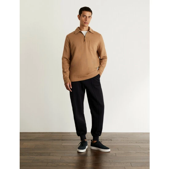 JAEGER Pure Cotton Polo Neck Half Zip Sweater Men Forest Green 3 JAEGER Pure Cotton Polo Neck Half Zip Sweater Men Forest Green - Image 3