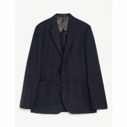 JAEGER Tailored Fit Wool Flannel Pinstripe Jacket Men Navy Marl