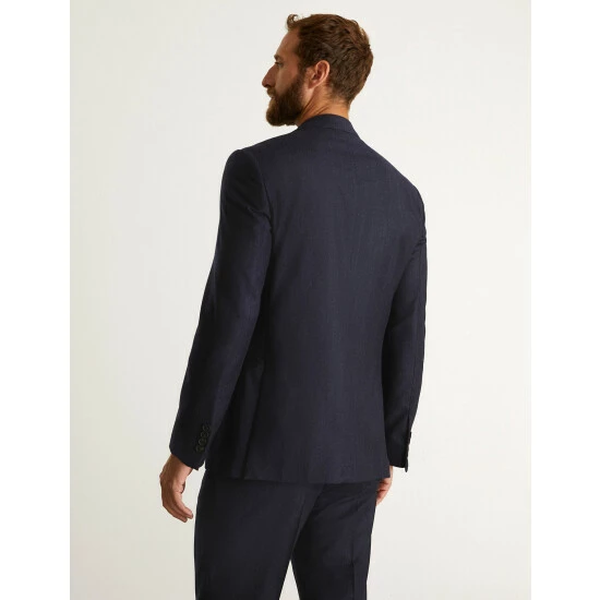 JAEGER Tailored Fit Wool Flannel Pinstripe Jacket Men Navy Marl 4 JAEGER Tailored Fit Wool Flannel Pinstripe Jacket Men Navy Marl - Image 4