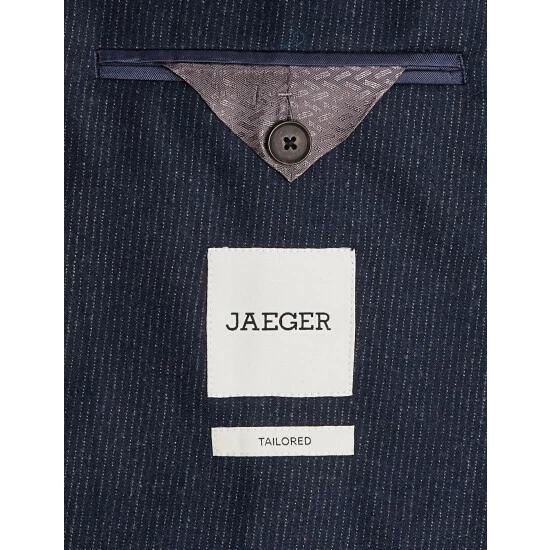 JAEGER Tailored Fit Wool Flannel Pinstripe Jacket Men Navy Marl 9 JAEGER Tailored Fit Wool Flannel Pinstripe Jacket Men Navy Marl - Image 9