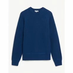 JAEGER Pure Extra Fine Merino Wool Ribbed Jumper Men Medium Blue