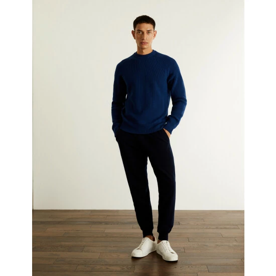 JAEGER Pure Extra Fine Merino Wool Ribbed Jumper Men Medium Blue 6 JAEGER Pure Extra Fine Merino Wool Ribbed Jumper Men Medium Blue - Image 6