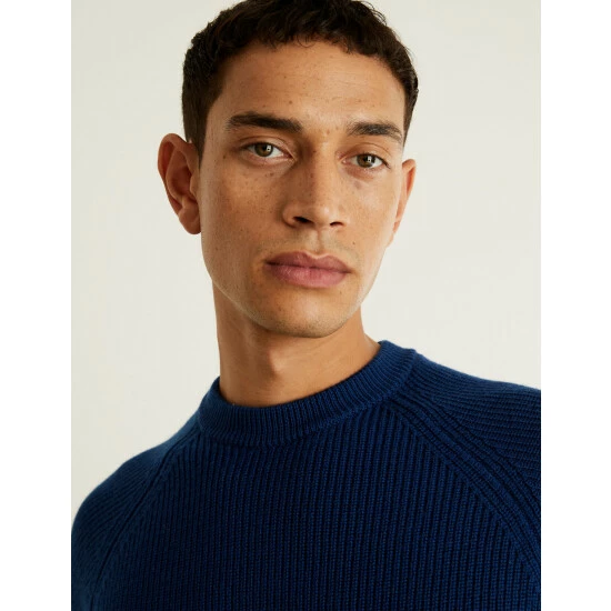 JAEGER Pure Extra Fine Merino Wool Ribbed Jumper Men Medium Blue 7 JAEGER Pure Extra Fine Merino Wool Ribbed Jumper Men Medium Blue - Image 7