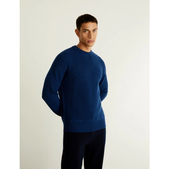 JAEGER Pure Extra Fine Merino Wool Ribbed Jumper Men Medium Blue 8 JAEGER Pure Extra Fine Merino Wool Ribbed Jumper Men Medium Blue - Image 8