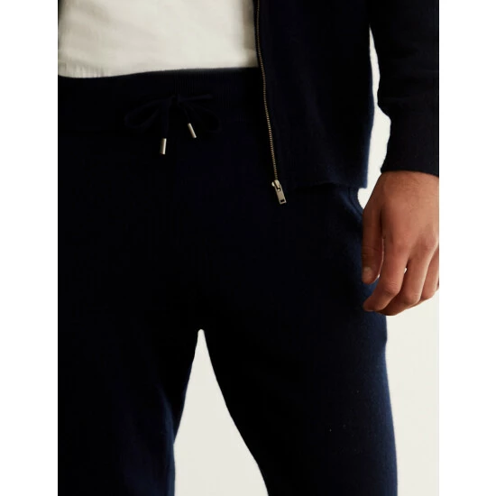 JAEGER Pure Cashmere Knitted Joggers Men Navy 4 JAEGER Pure Cashmere Knitted Joggers Men Navy - Image 4
