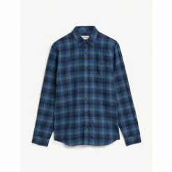 JAEGER Cotton With Wool Flannel Checked Shirt Men Blue