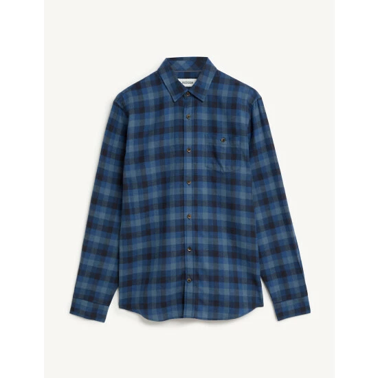 JAEGER Cotton With Wool Flannel Checked Shirt Men Blue 1 JAEGER Cotton With Wool Flannel Checked Shirt Men Blue