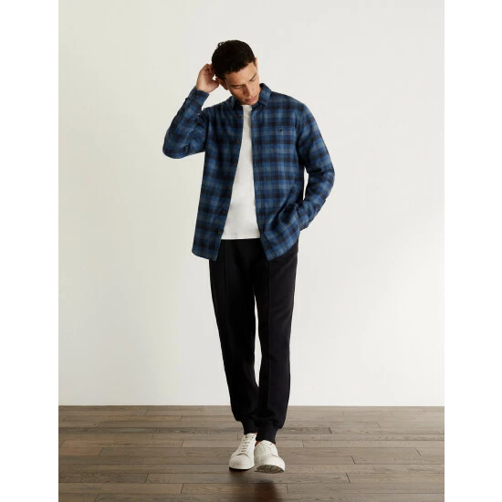 JAEGER Cotton With Wool Flannel Checked Shirt Men Blue 3 JAEGER Cotton With Wool Flannel Checked Shirt Men Blue - Image 3