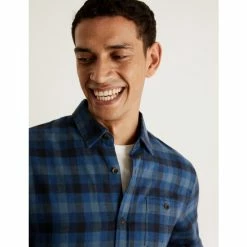 JAEGER Cotton With Wool Flannel Checked Shirt Men Blue 12 JAEGER Cotton With Wool Flannel Checked Shirt Men Blue -JAEGER Shop unnamed file 905