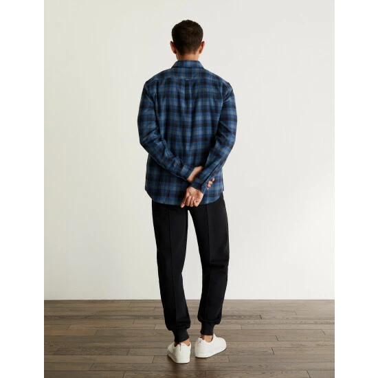 JAEGER Cotton With Wool Flannel Checked Shirt Men Blue 5 JAEGER Cotton With Wool Flannel Checked Shirt Men Blue - Image 5