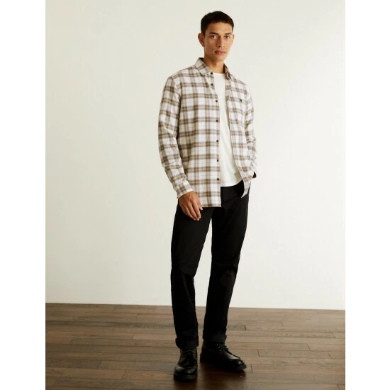 JAEGER Cotton With Wool Flannel Checked Shirt Men Blue 8 JAEGER Cotton With Wool Flannel Checked Shirt Men Blue - Image 8