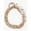 JAEGER Gold Tone Pearl T-Bar Chain Bracelet Women
